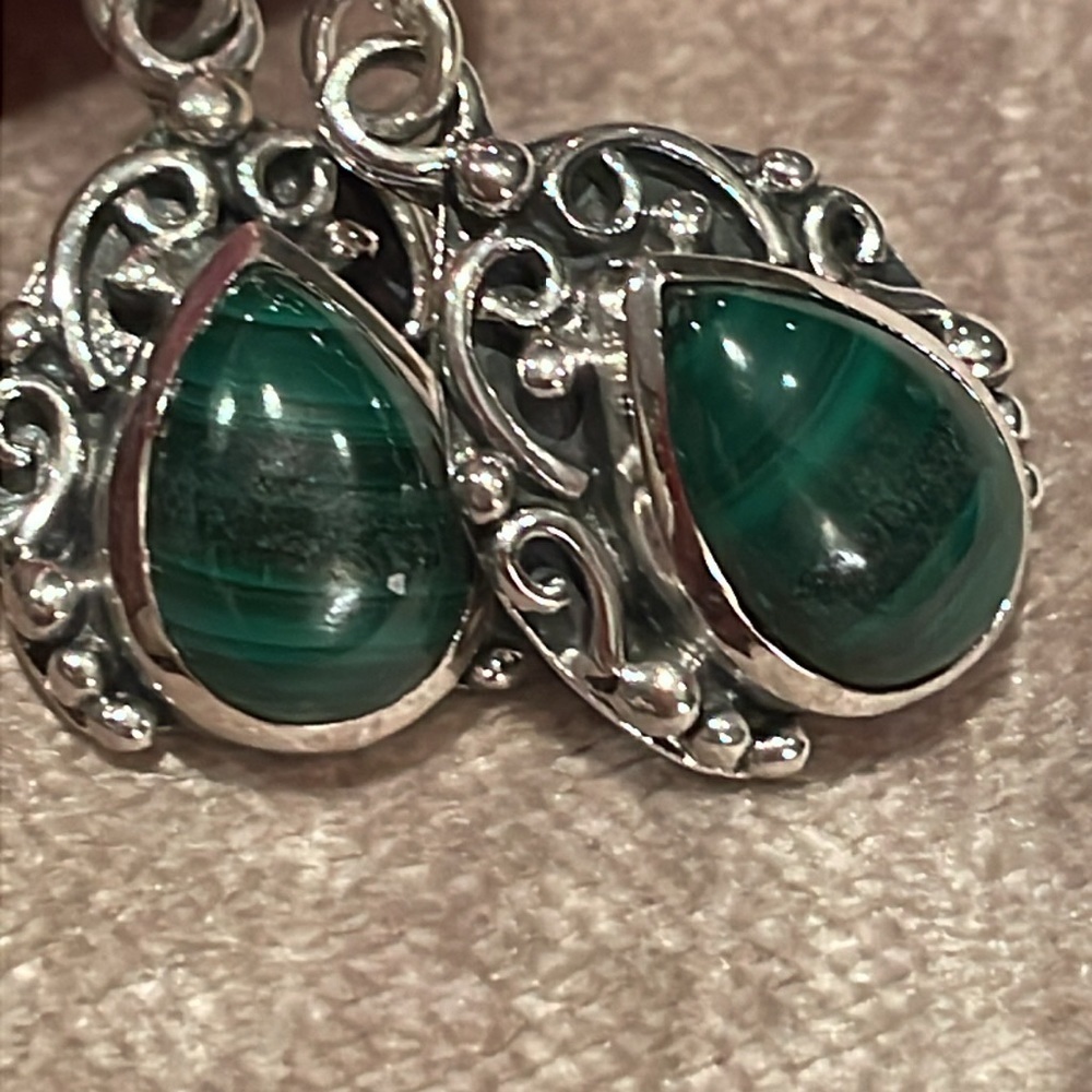 South African Malachite Sterling Silver Earrings 925 New!